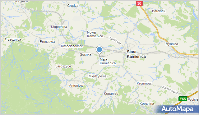 mapa Mała Kamienica, Mała Kamienica na mapie Targeo